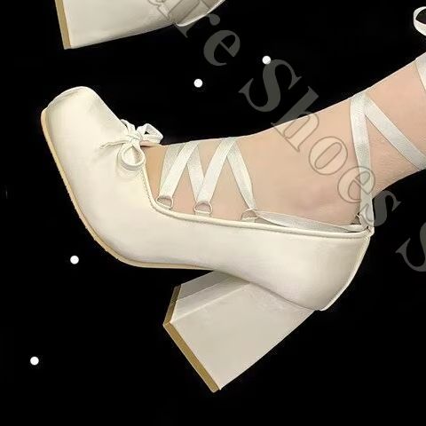 Ribbon Tie Heel - Women Ballet Flats Y2K Satin Ribbon