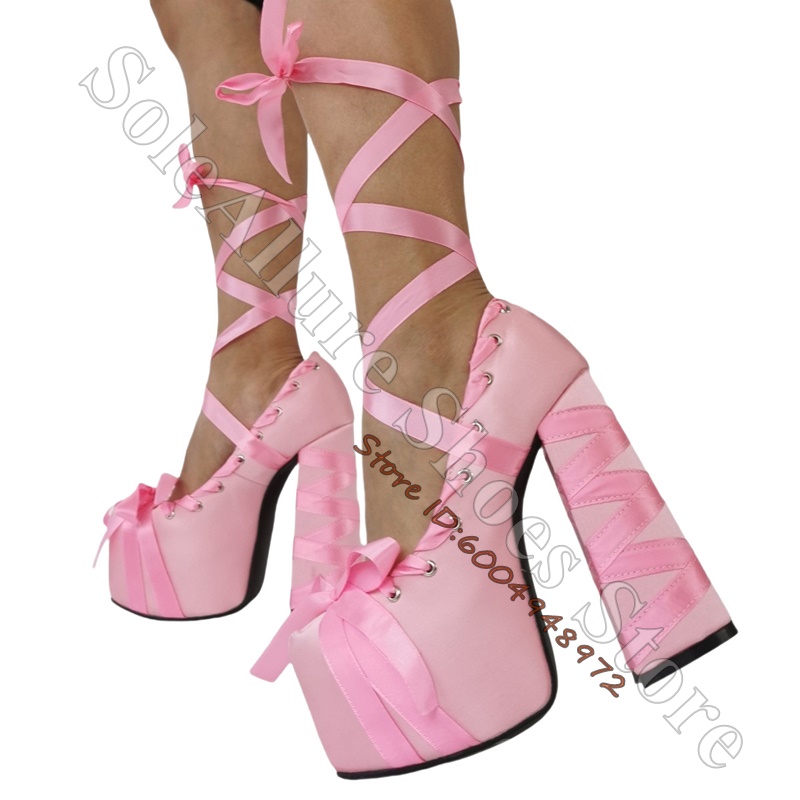 Satin Ribbon Wrap Platform Blo - огляд і ціна Ribbon Tie Heel