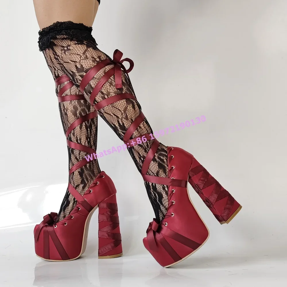 Red Satin Ribbon Platform Pump - огляд і ціна Ribbon Tie Heel