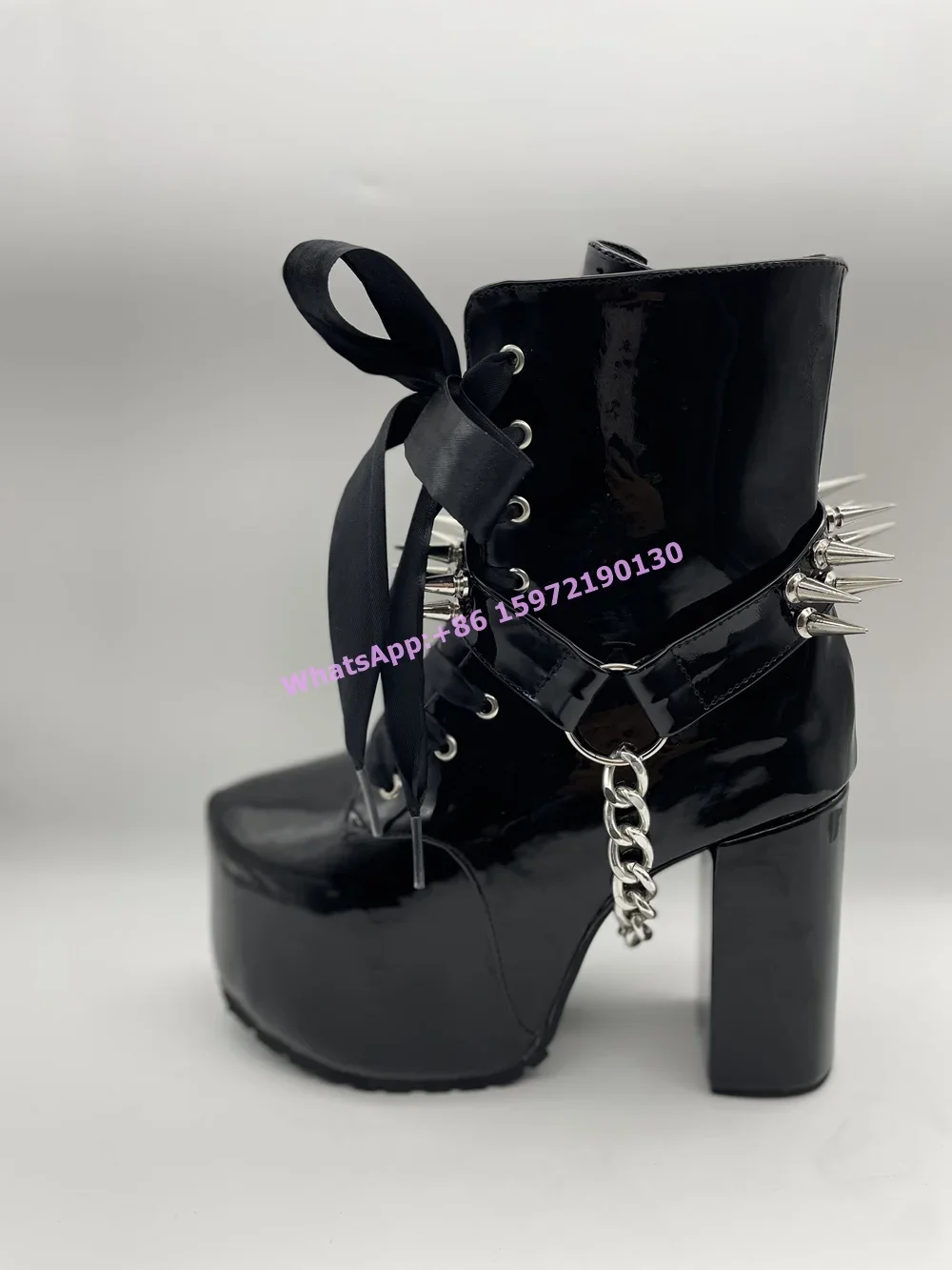 Ribbon Tied Rivet Black Boots  - огляд і ціна Ribbon Tie Heel