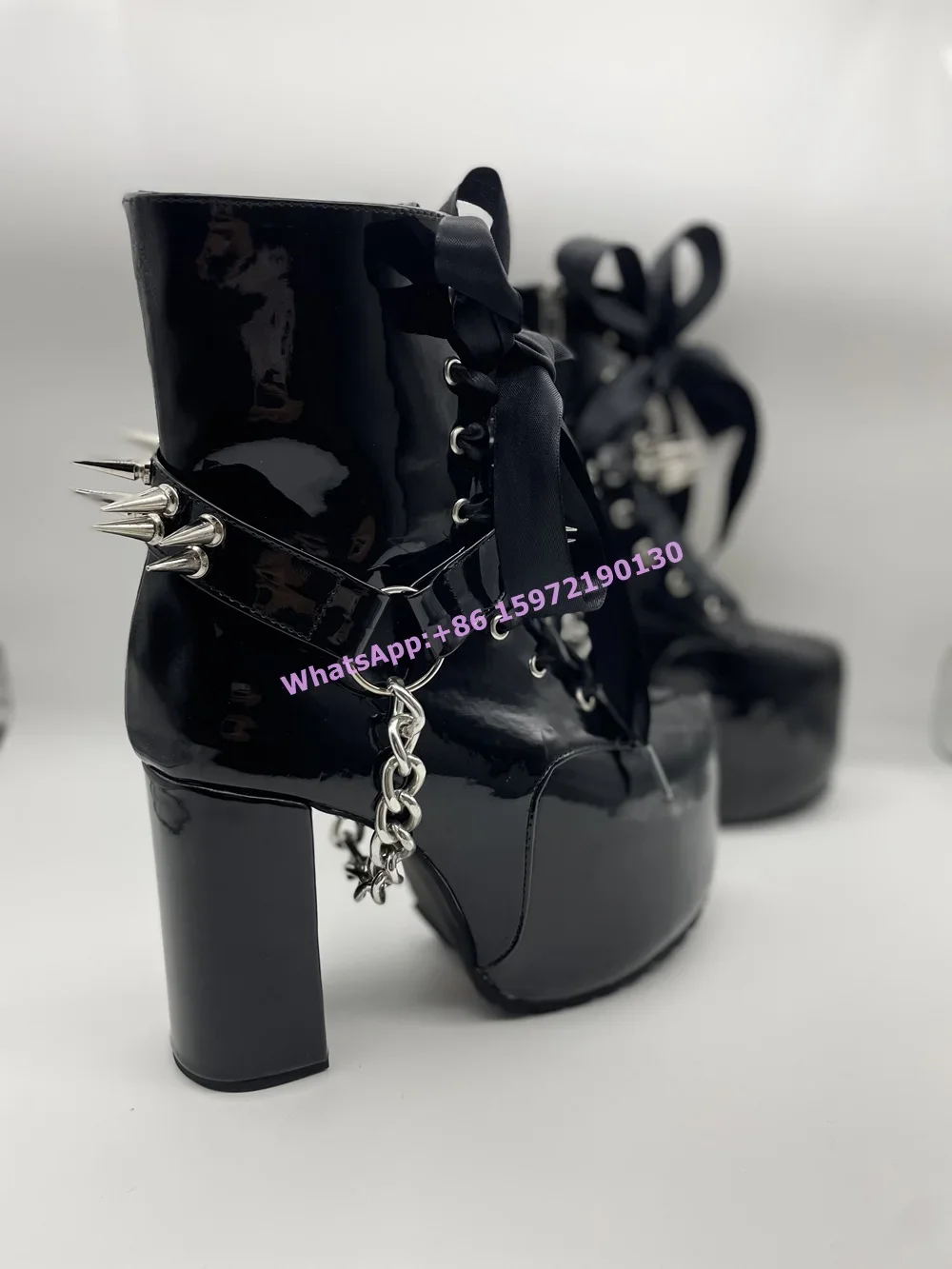 Ribbon Tied Rivet Black Boots  - огляд і ціна Ribbon Tie Heel