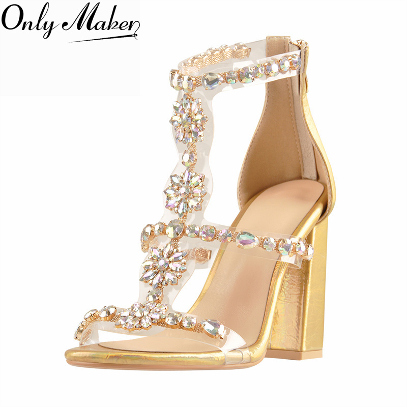 Onlymaker Women Gold Rhineston - огляд і ціна Clear Strap Heel
