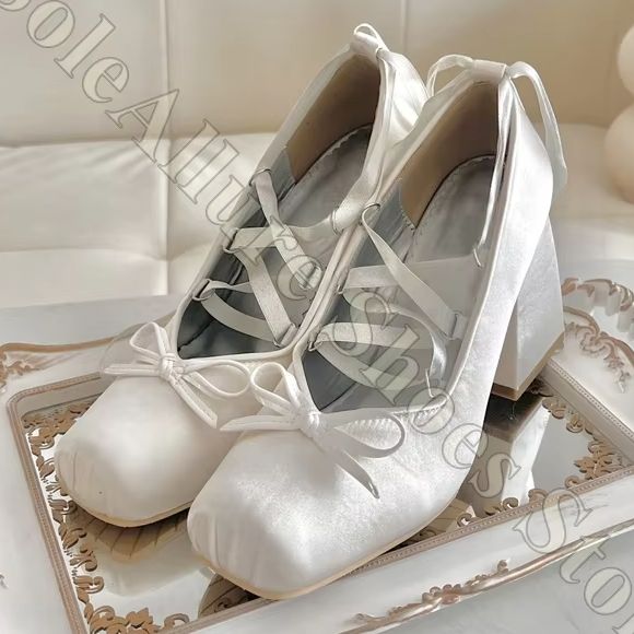 Women Ballet Flats Y2K Satin R - огляд і ціна Ribbon Tie Heel