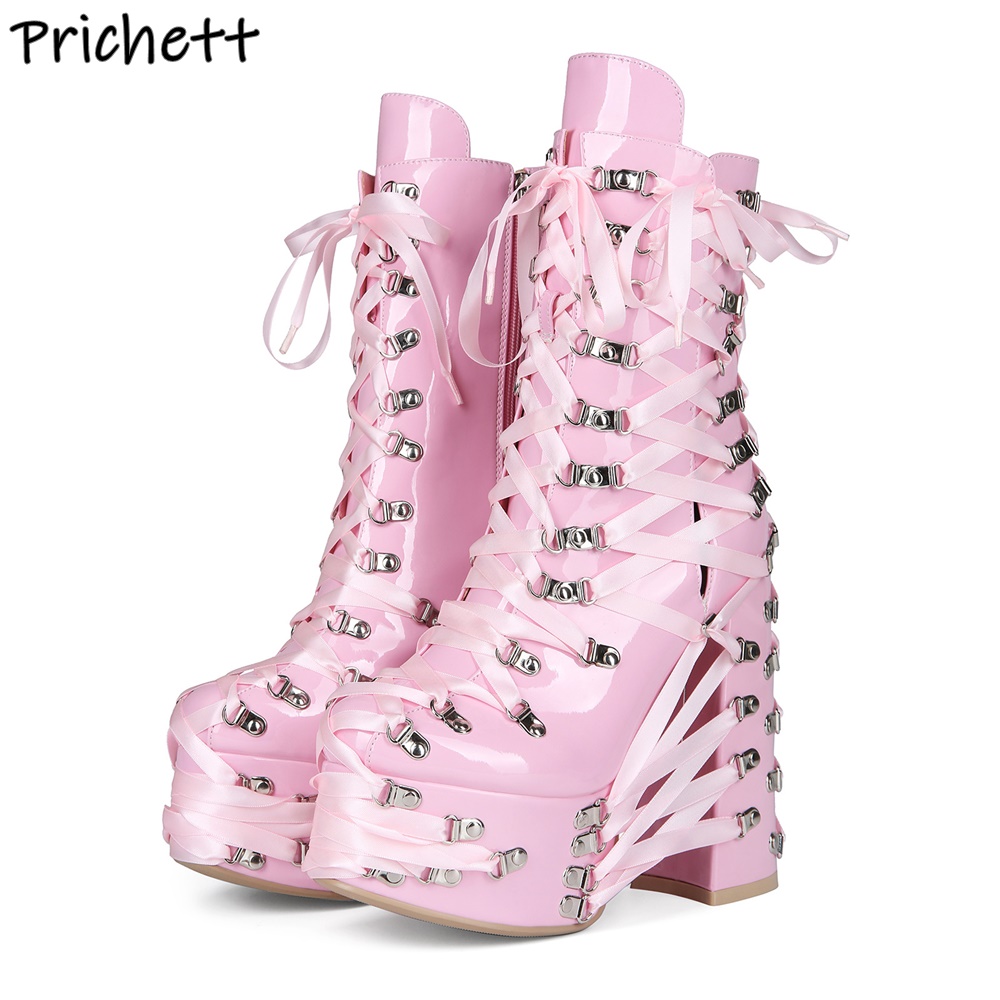 Black Pink Cross Tied Ankle Bo - огляд і ціна Ribbon Tie Heel