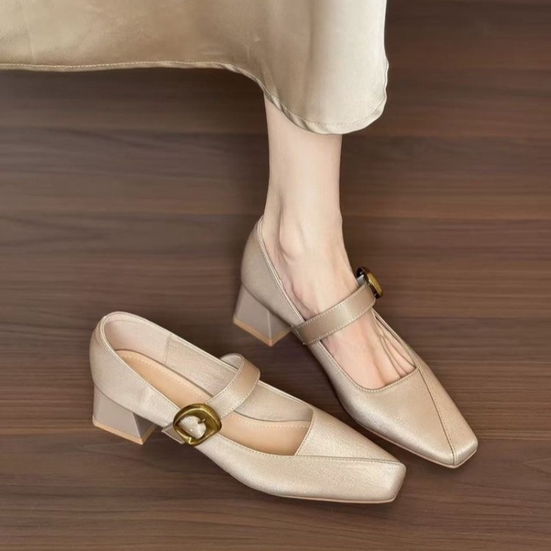 New Silk Square Head Single Sh - огляд і ціна Slingback Pumps Women