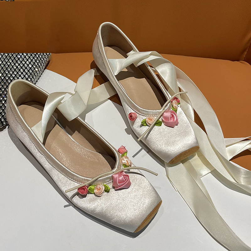 Women Pink Satin Square Toe Lo - огляд і ціна Ribbon Tie Heel