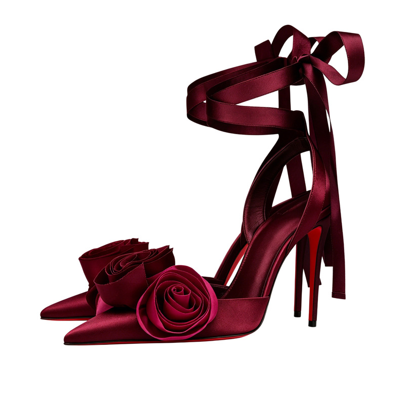 Women Elegant Glam Floral Sati - огляд і ціна Ribbon Tie Heel